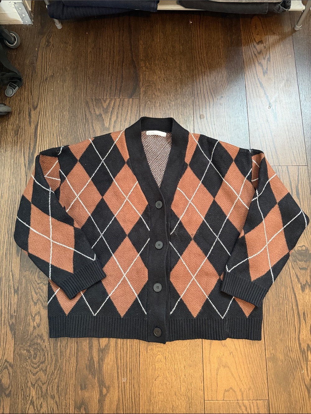 OAK + FORT Black & Brown Argyle Cardigan
